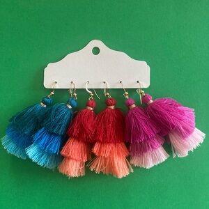 🔥3 for $20.00🔥Colorful Tiered Tassel Earrings - Blue, Red, Pink